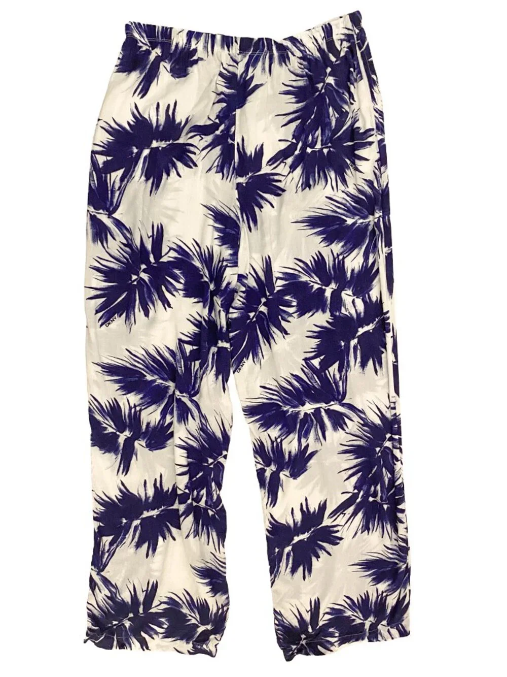 DKNY Navy Blue Palm Tree Vacation Pajama Lounge Wide Leg Drawstring Pants M